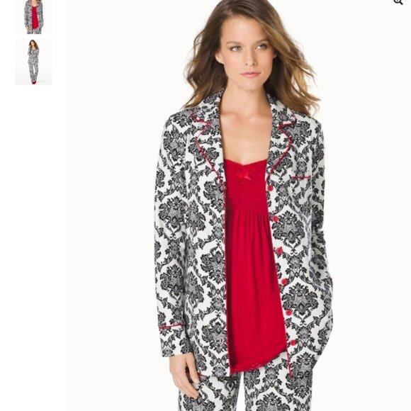 Soma Embraceable Long Sleeve Pajama Set in Damsel Ivory Size L - Picture 2 of 16